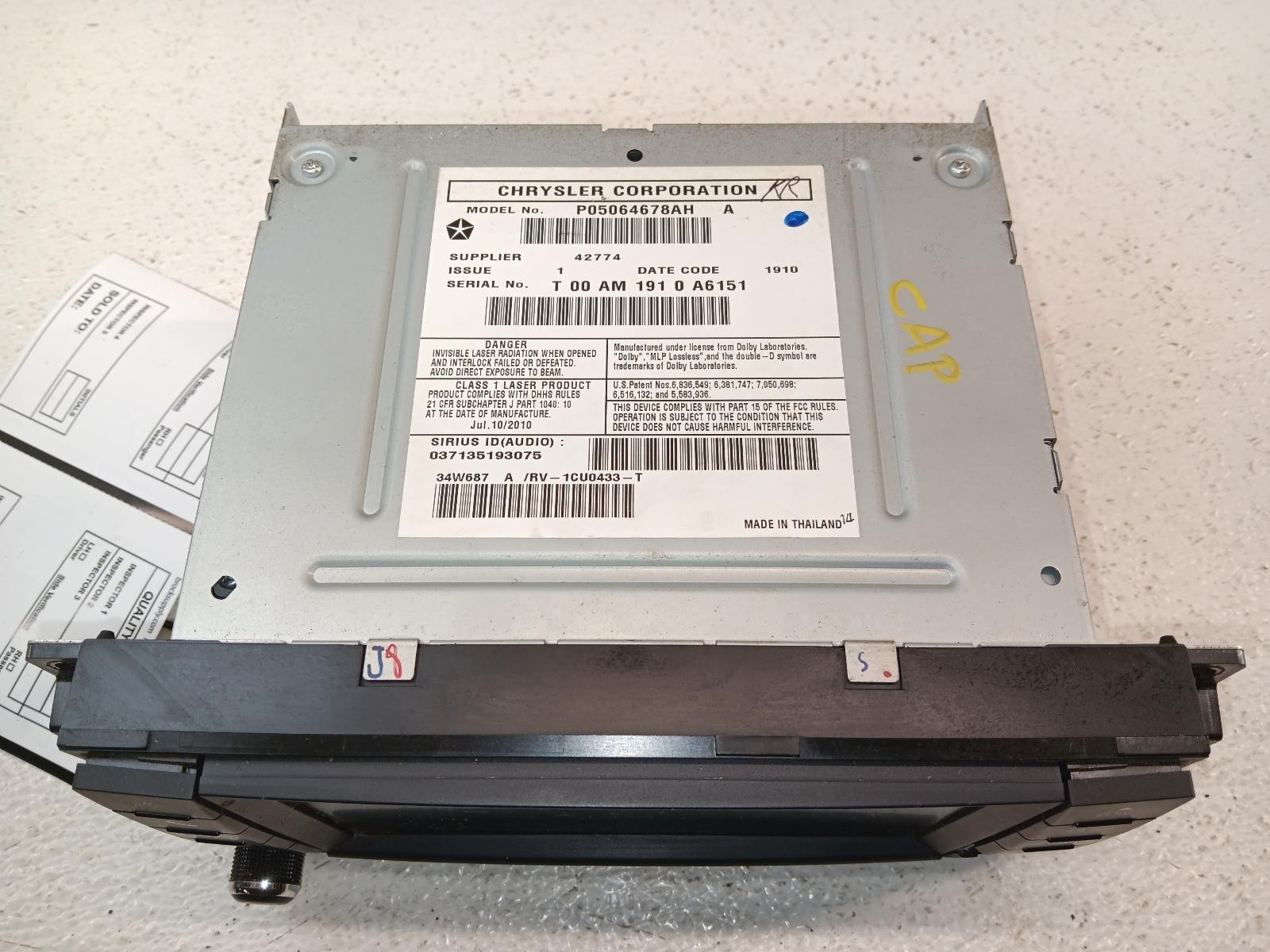 08-11 Chrysler Town & Cntry Radio Receiver Plate ID RBZ *May Need Programming*