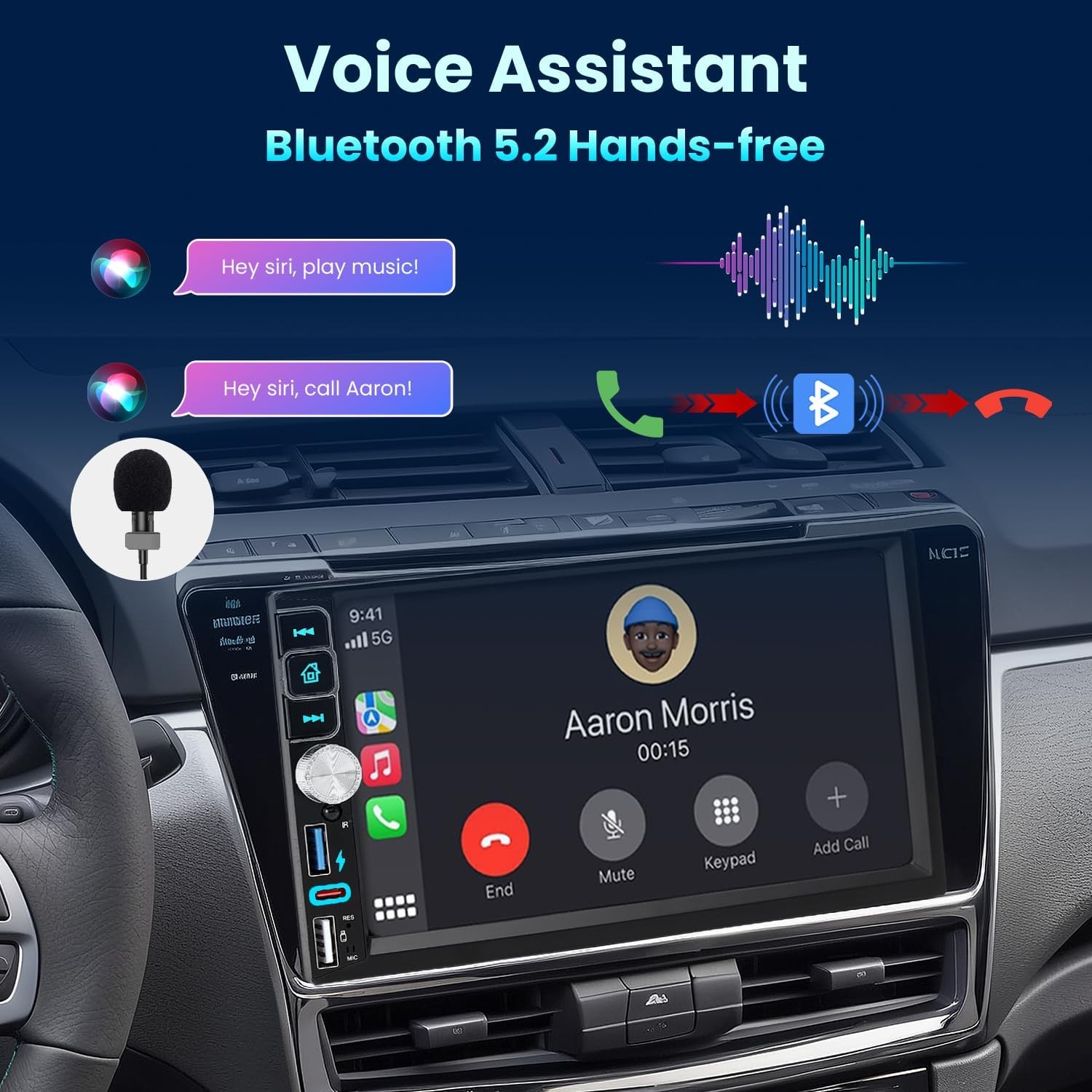 Double Din Apple Carplay Android Auto 7″ Car Stereo Radio Bluetooth Touch Screen