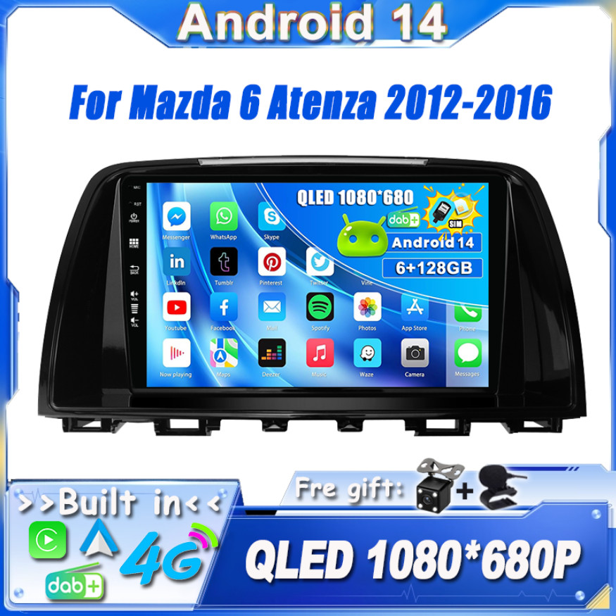 For Mazda 6 Atenza 2012-16 Car Stereo Radio GPS Navi Android 14 CarPlay DAB+QLED