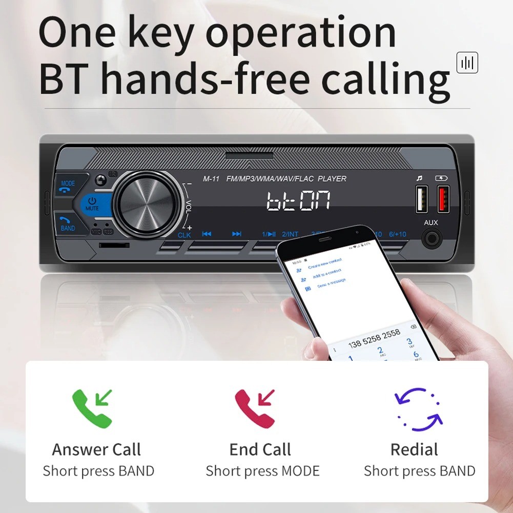 45W 1 Din Car Radio Audio Stereo MP3 Player Bluetooth USB/AUX/FM