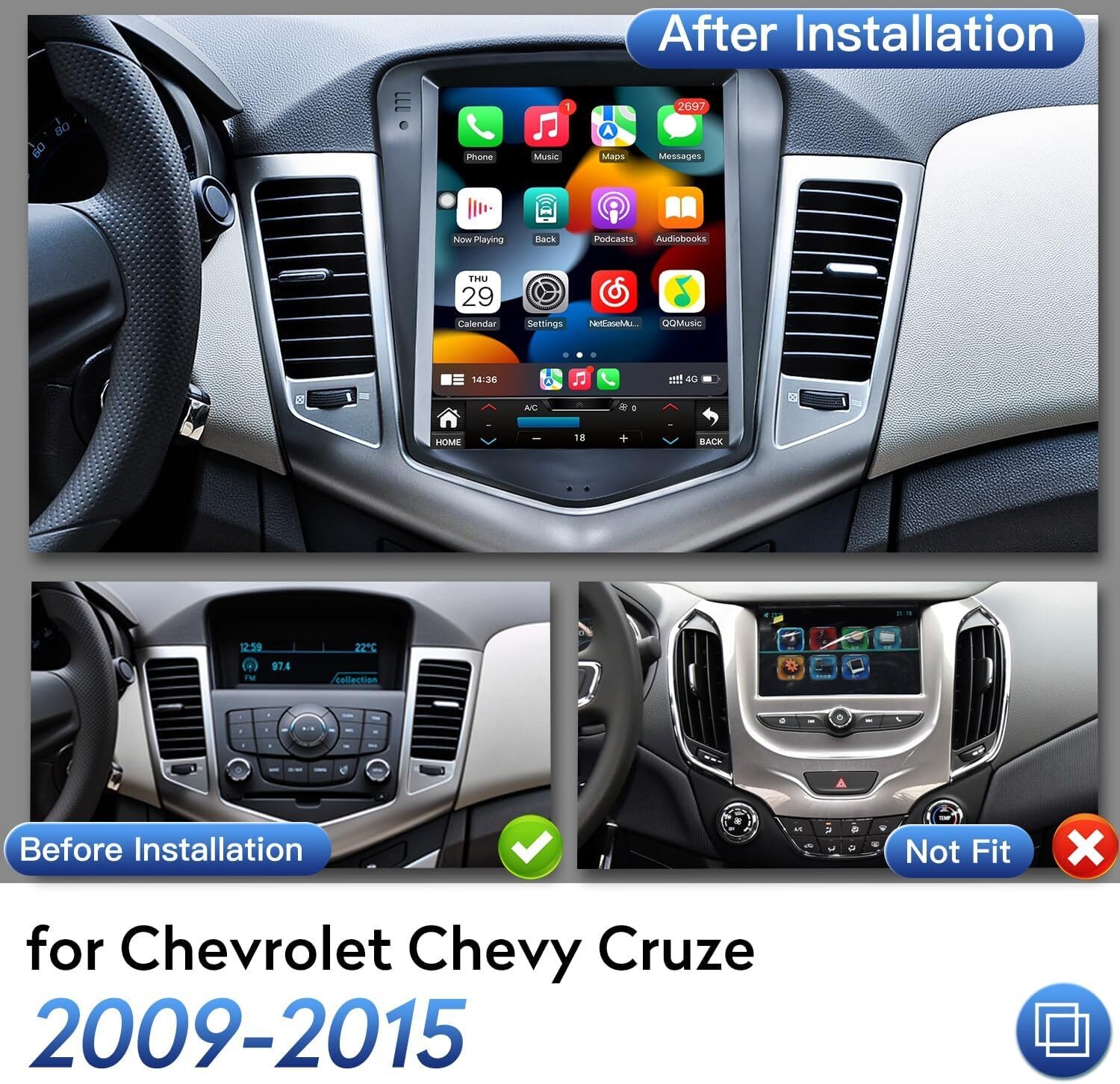 Car Radio Stereo Carplay For 2011-2015 Cruz Radio Carplay Navi EQ FM RDS