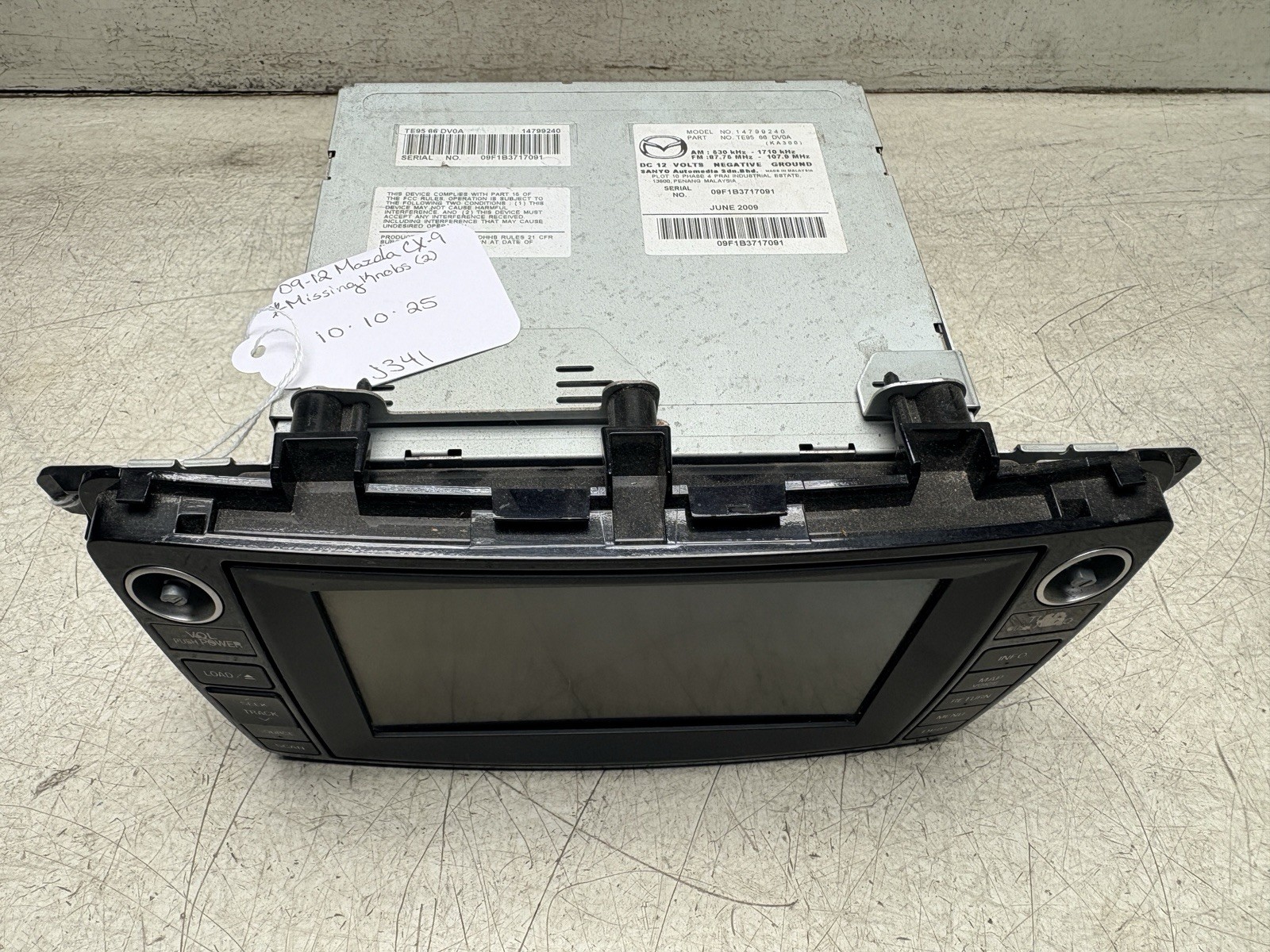 ***09-12 MAZDA CX-9 CX9 OEM NAVIGATION CD RADIO DISPLAY SCREEN TE9566DV0A J341