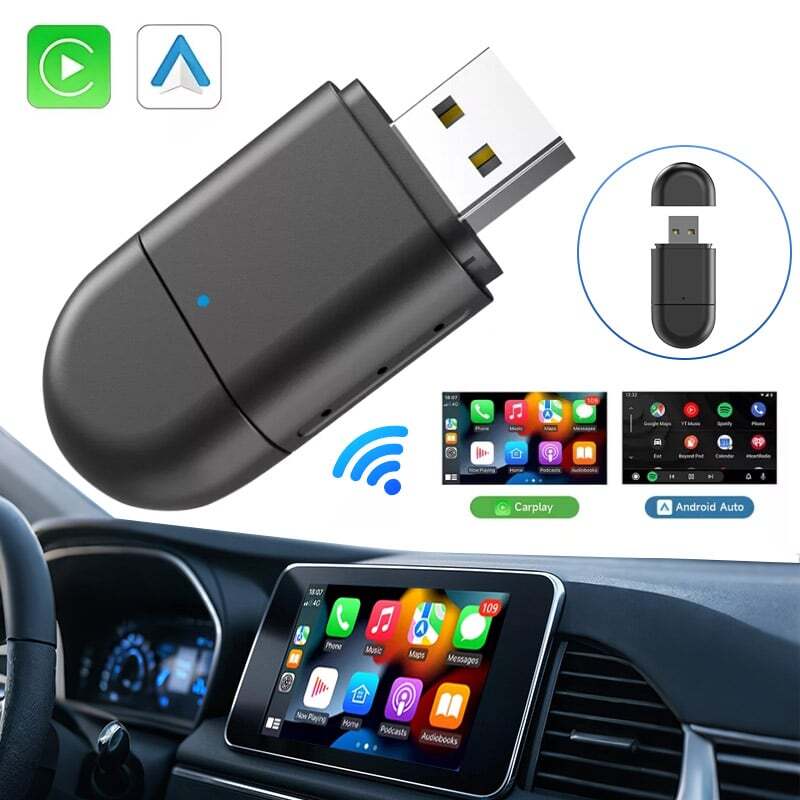 2-in-1 Wireless CarPlay Android Auto Adapter Plug & Play USB for iPhone IOS