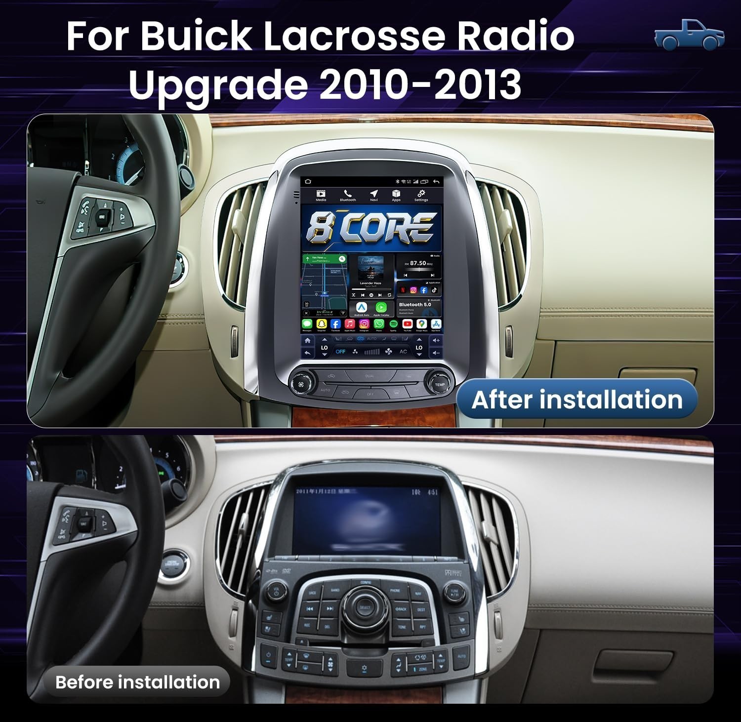 Car Radio Stereo Carplay For 2010-2013 Buick LaCrosse 4+64G 9.7in BT RDS