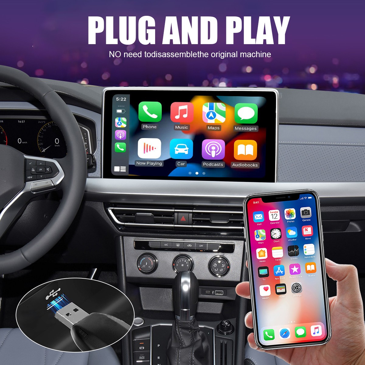 2-in-1 Wireless Android Auto Adapter Carplay Adapter USB Car Dongle Connect Box