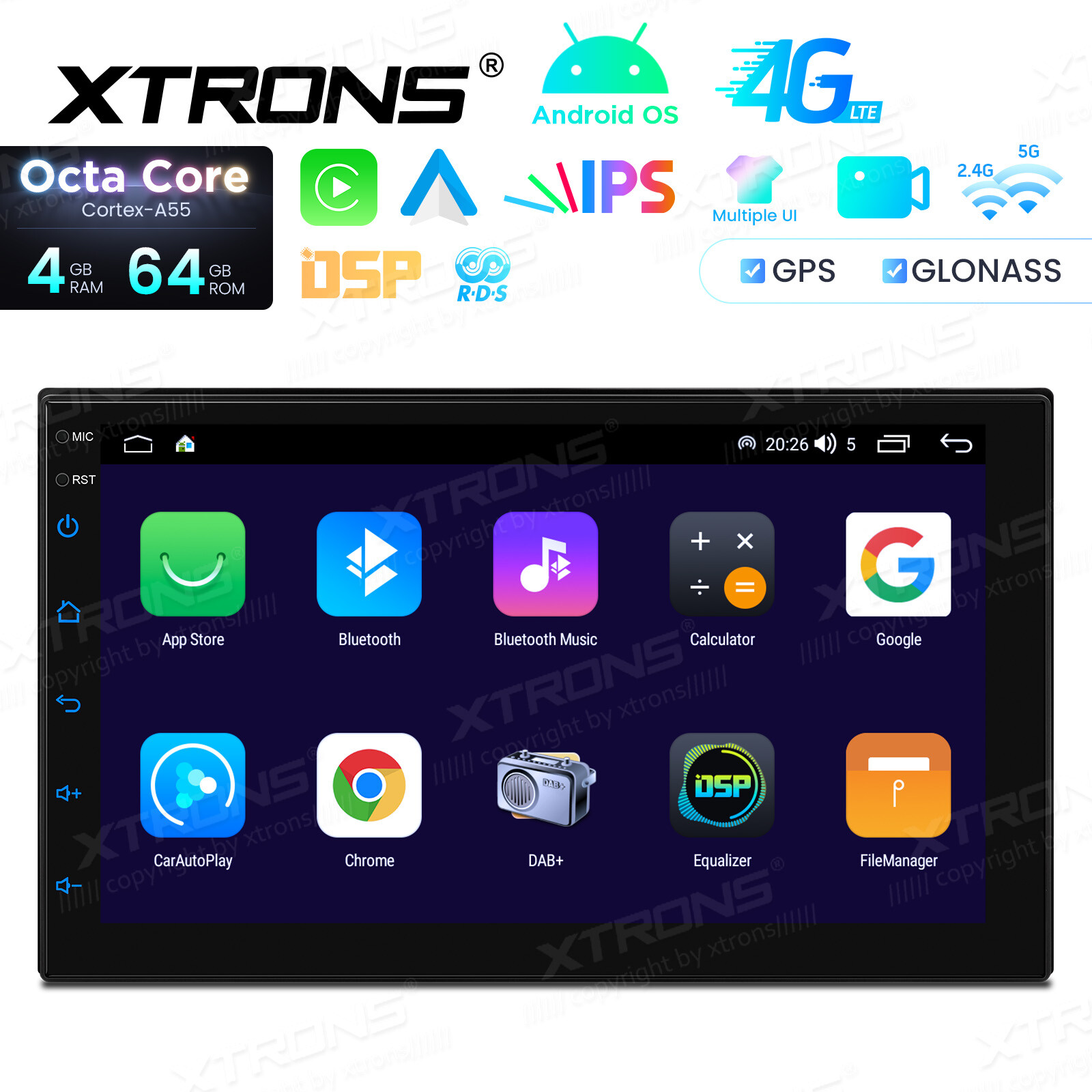 XTRONS Double Din 7″ Android 14 8-Core 4+64GB Car Stereo Head Unit GPS Radio RDS
