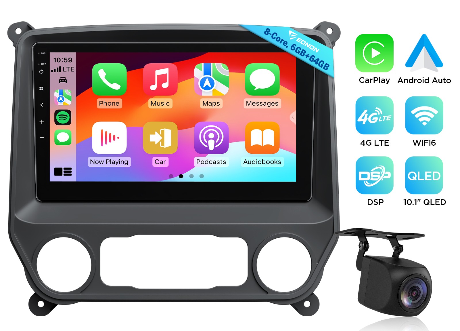 10.1″ QLED 6+64GB Android 13 Car Stereo for Chevy Silverado Wireless CarPlay GPS