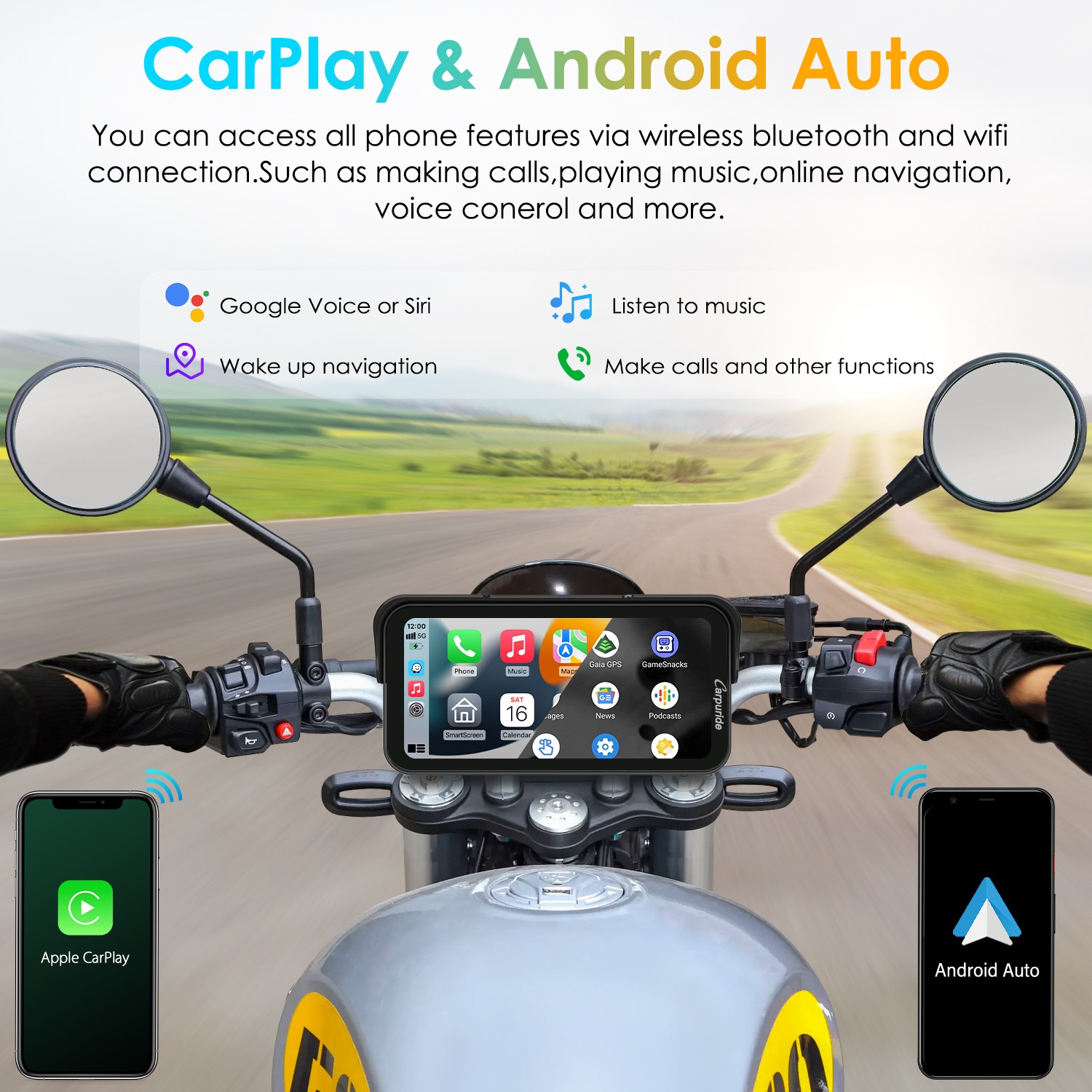 Carpuride W603 Wireless Portable Motor Stereos Carplay Android Auto BT Audio GPS