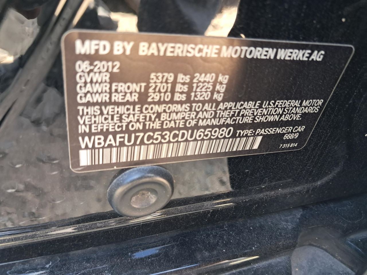 2012 BMW 535I AM-FM-CD Receiver Radio OEM Used 638-51922 SED 159K Miles