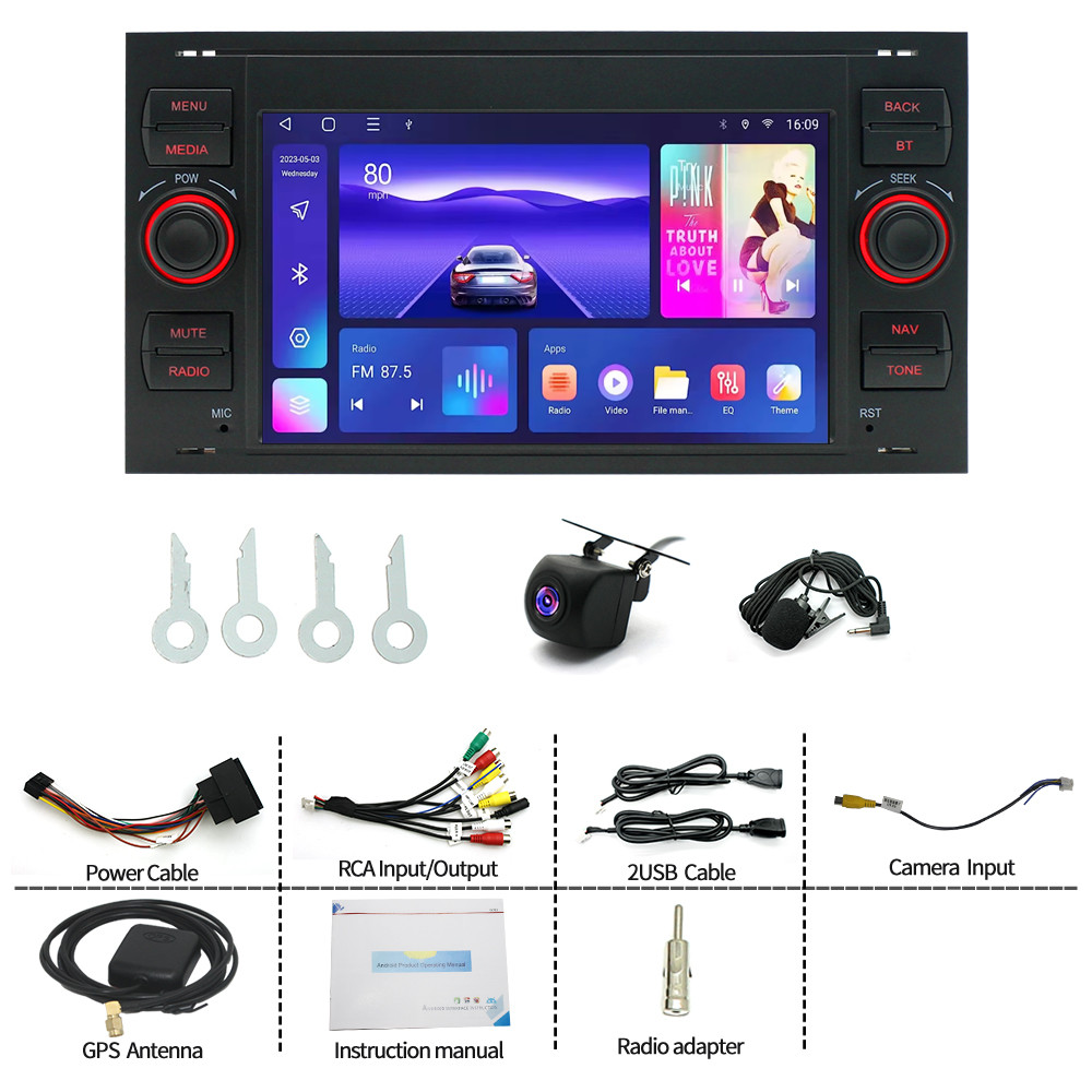7” Android 15 Carplay Car Stereo W/CAM GPS 64G For Ford Transit Connect 2010-13