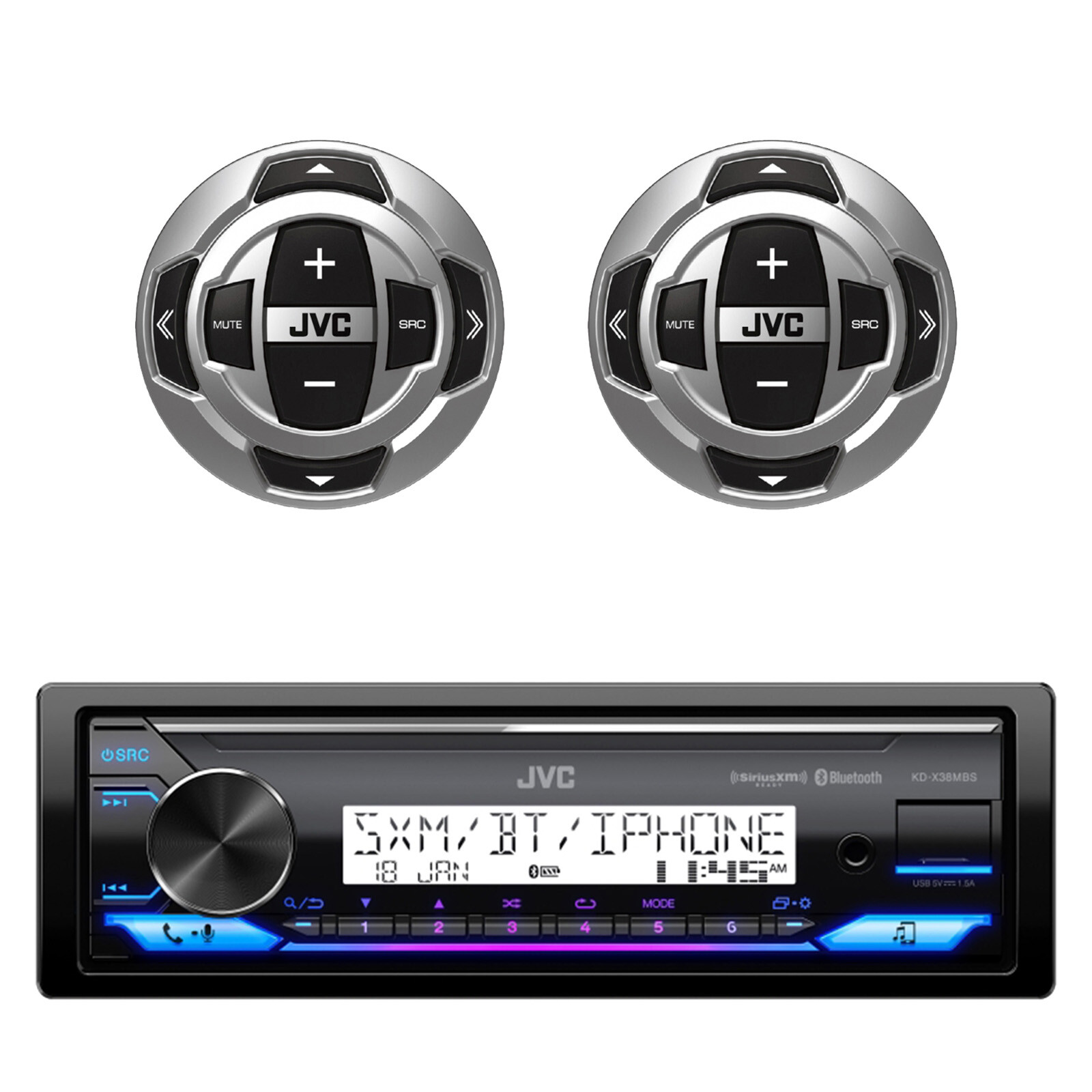 JVC KD-X38MBS Single DIN Marine USB Bluetooth Receiver w/2x Wired Remote Control