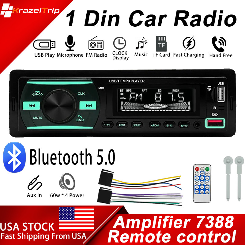 Car Stereo 1 DIN Radio Audio In-Dash Bluetooth FM USB AUX MP3 Player