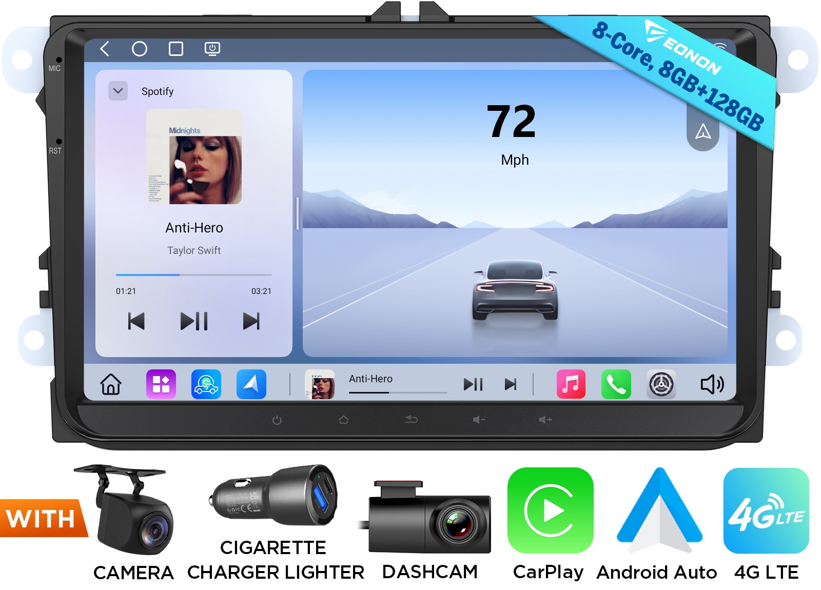Android 13 Car Stereo 8+128 9″ QLED DSP CarPlay GPS for VW Jetta Passat Golf DVR