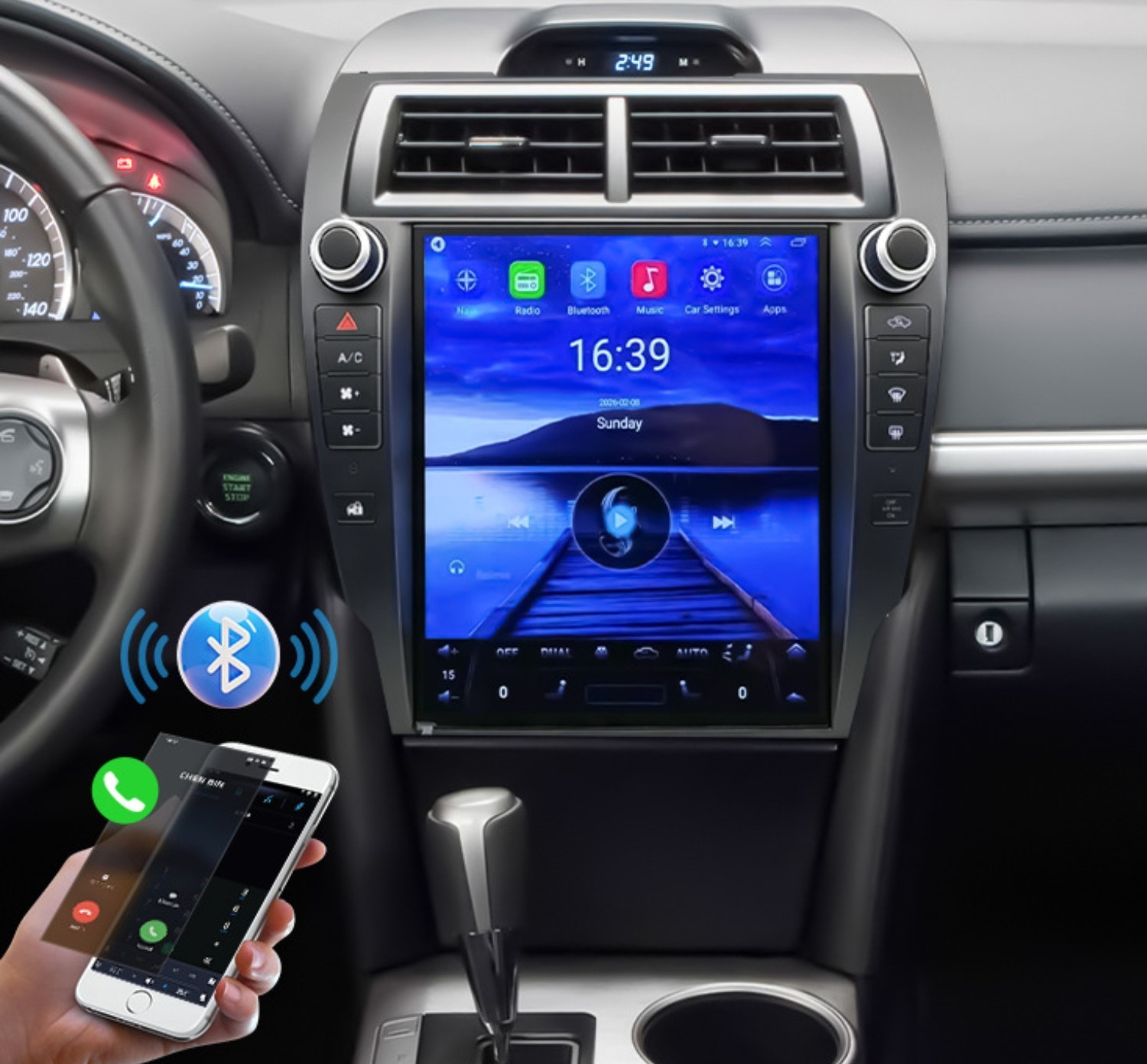 Car Stereo Radio For Toyota 2012-2014 Camry GPS tesla bluetooth carplay USB 64GB