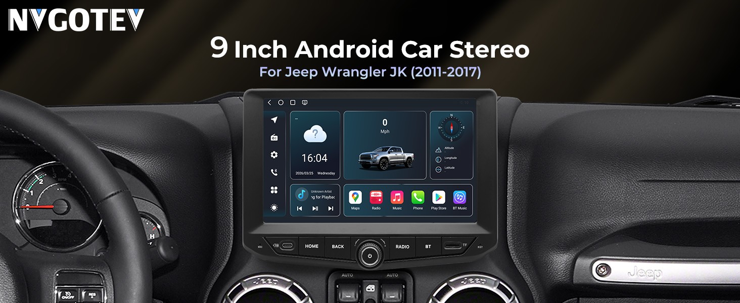 Car Stereo for Jeep Wrangler JK 2011-2017 Wireless CarPlay/Android Auto 8+128GB