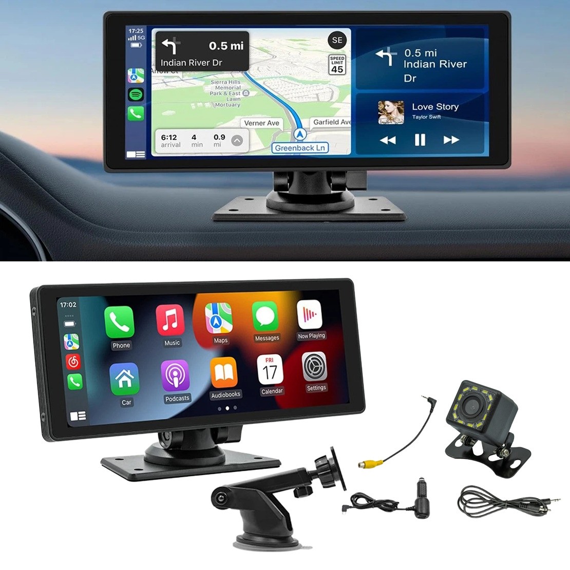 Car Wireless Carplay Stereo Radio Bluetooth Video Receiver with Dash Cam 10.26″