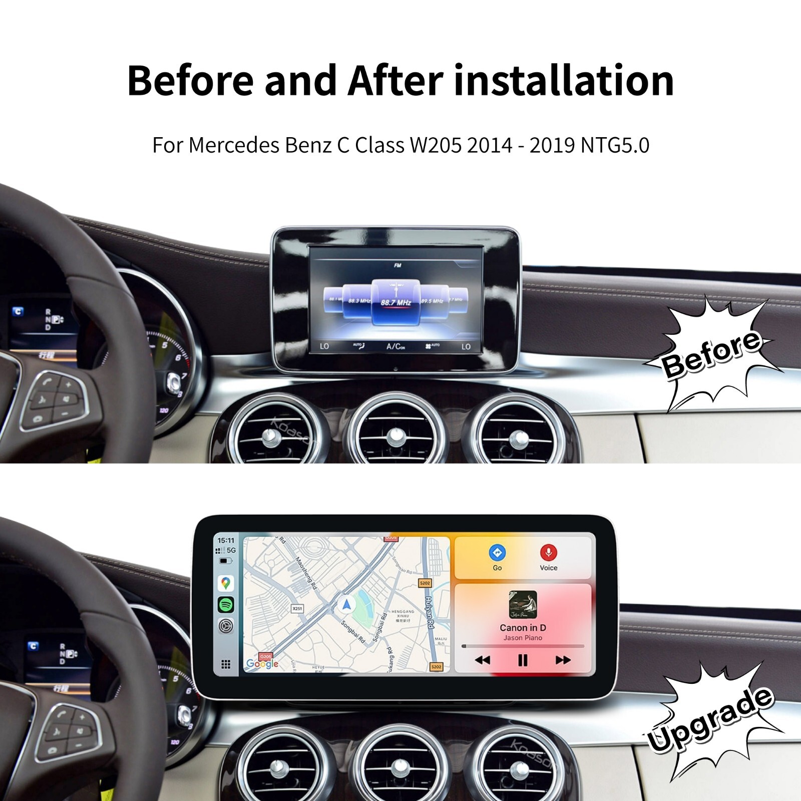 12.3” TouchScreen Carplay Android Auto For Mercedes C W205 GLC X253 V W639 X