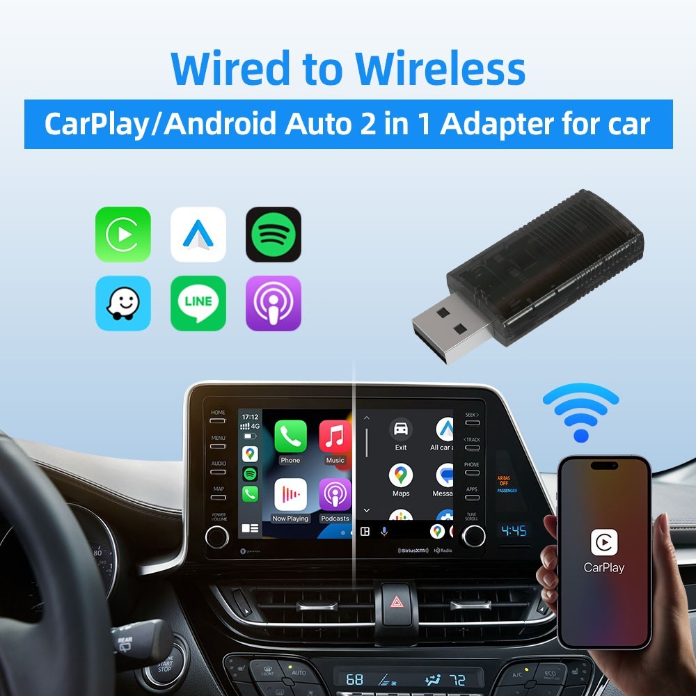 2 in1 Wireless Carplay Android Auto Adapter WiFi BT Auto Connect USB Dongle AU