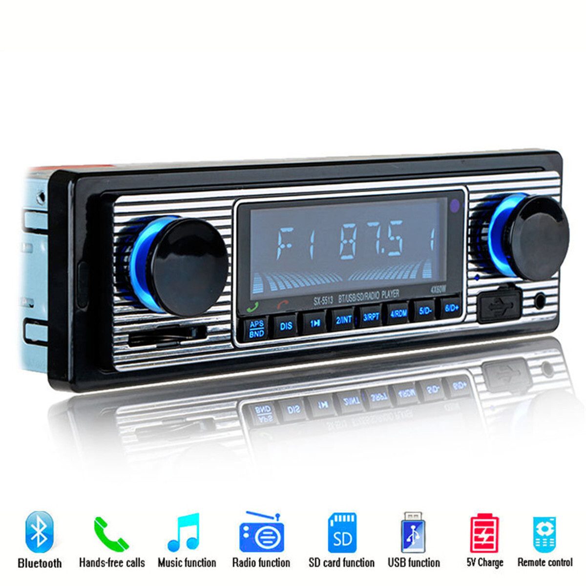 Car Bluetooth MP3 Player In-dash Retro Radio Stereo Audio FM/USB/AUX Head Unit