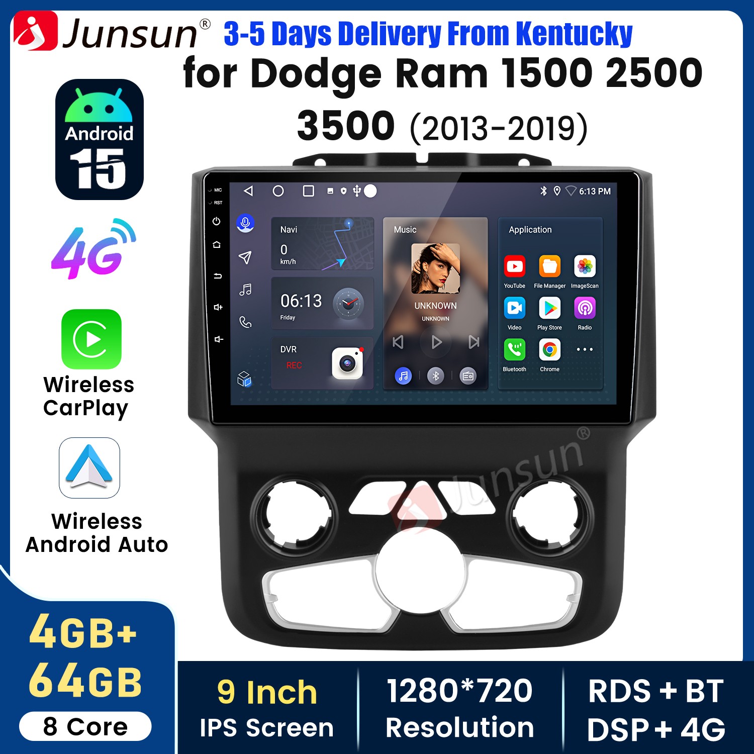 9″Carplay 4+64G Android15 For Dodge Ram 1500 2500 3500 Car Stereo Radio GPS Navi