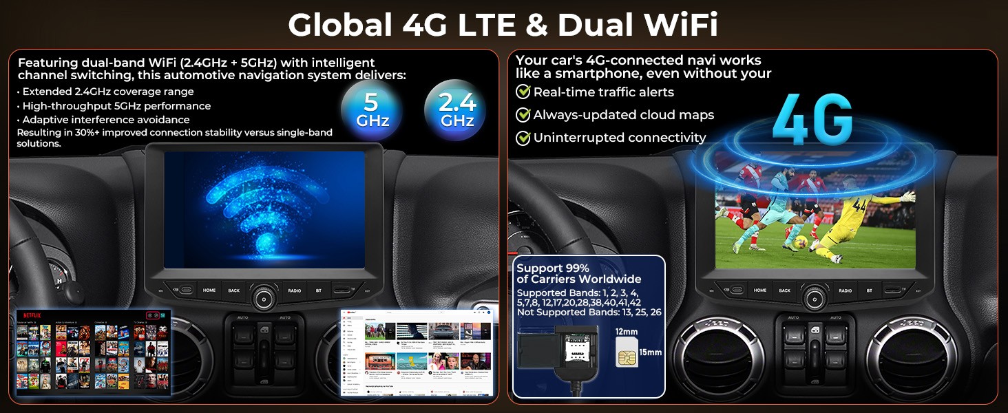 Car Stereo for Jeep Wrangler JK 2011-2017 Wireless CarPlay/Android Auto 8+128GB
