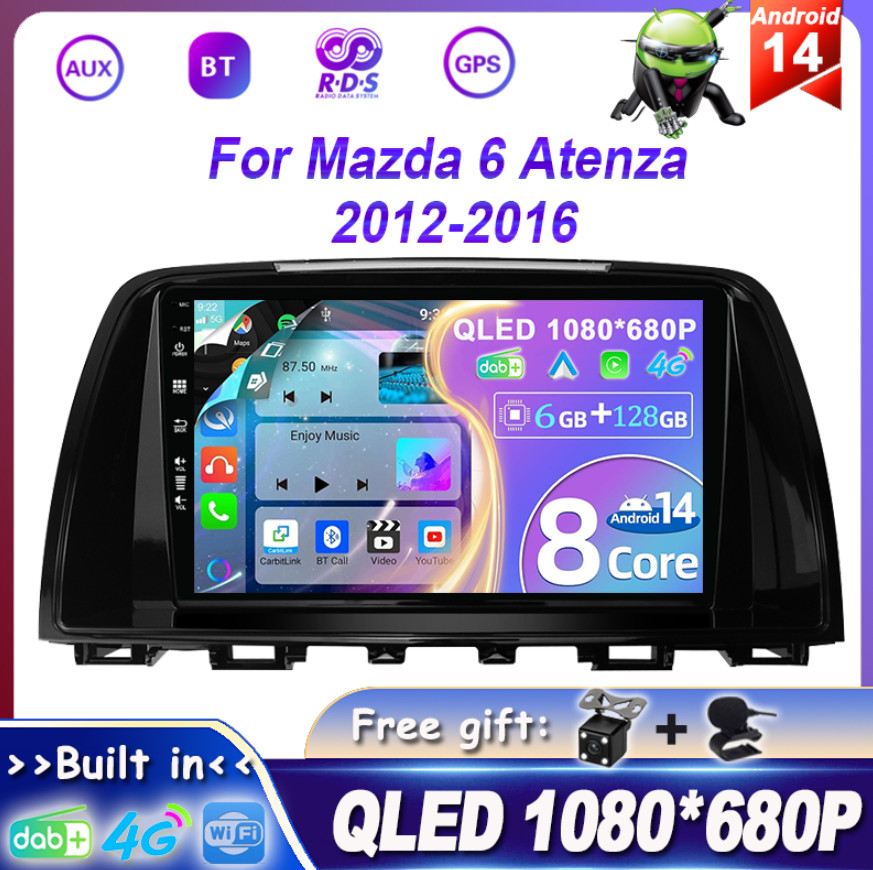 QLED Car Stereo CarPlay For Mazda CX5 2012-2017 Navi Android 14 Head Unit DAB+4G