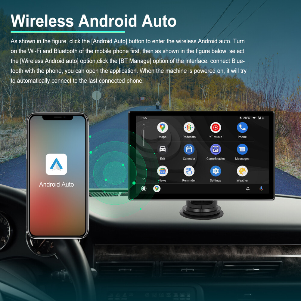 9inch Touch Screen Car Radio Apple CarPlay Android Car Compatible BT5.0 Wireless