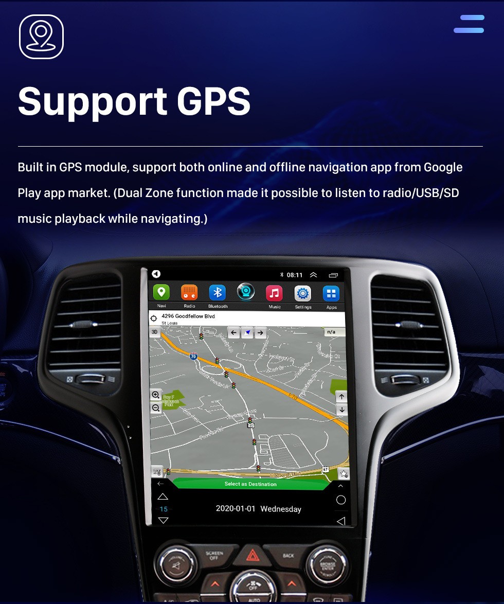 12.8″ Car GPS Radio Stereo Android Navigation For 2014-2020 Jeep Grand Cherokee