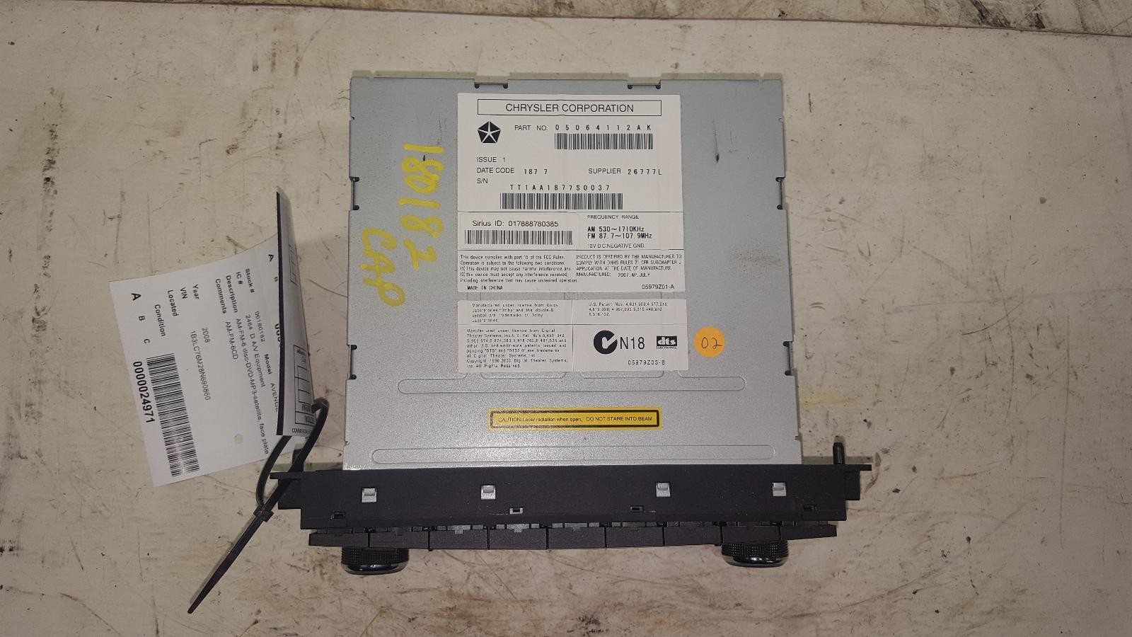 08 09 10 Dodge Avenger Audio Equipment Radio AM-FM-6CD **May Need Programming**