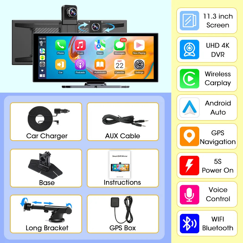 11.3 Inch 4K DVR Carplay for BMW Ford Volkswagen Fiat Peugeot Renault Seat Opel
