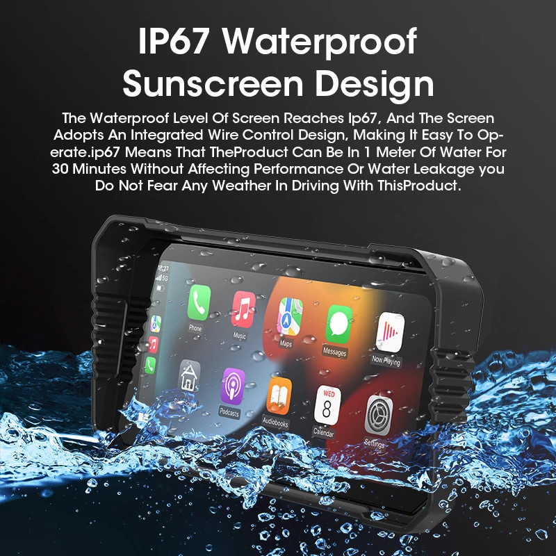 Srnubi 6.25″ Portable CarPlay GPS Digital Moto Dashboard Waterproof Display