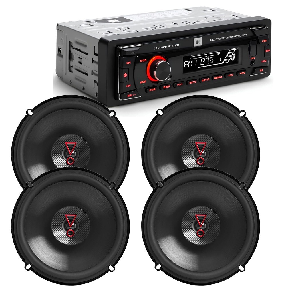 JBL Package Car Stereo Bluetooth USB/FM Radio (No CD) & 4X Stage3 6.5″ Speakers