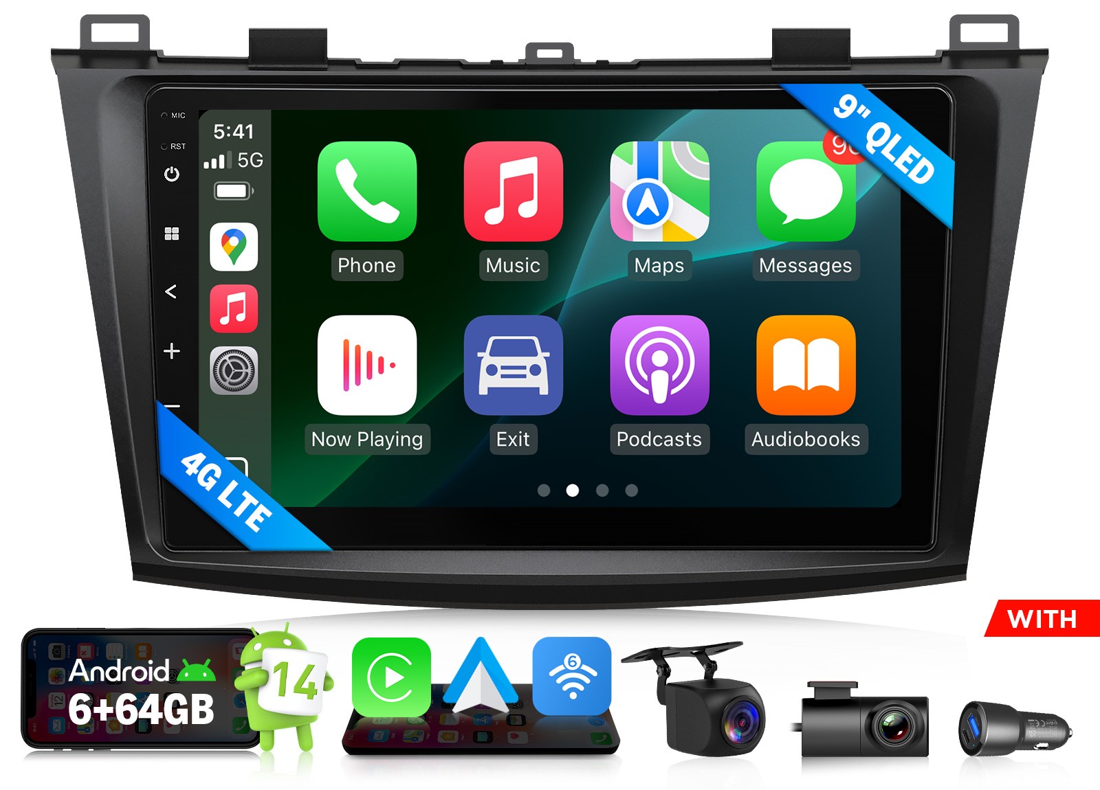 9″ QLED 6+64G Android Auto Car Stereo GPS Navi for Mazda3 2010-2013 Head Unit 4G