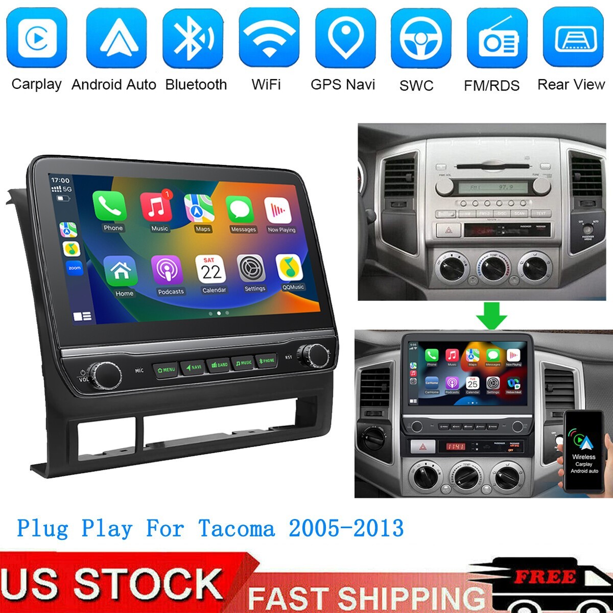 Carplay For Toyota Tacoma 2005-2015 Android 15 Car GPS Navi Stereo Radio 4G+64G