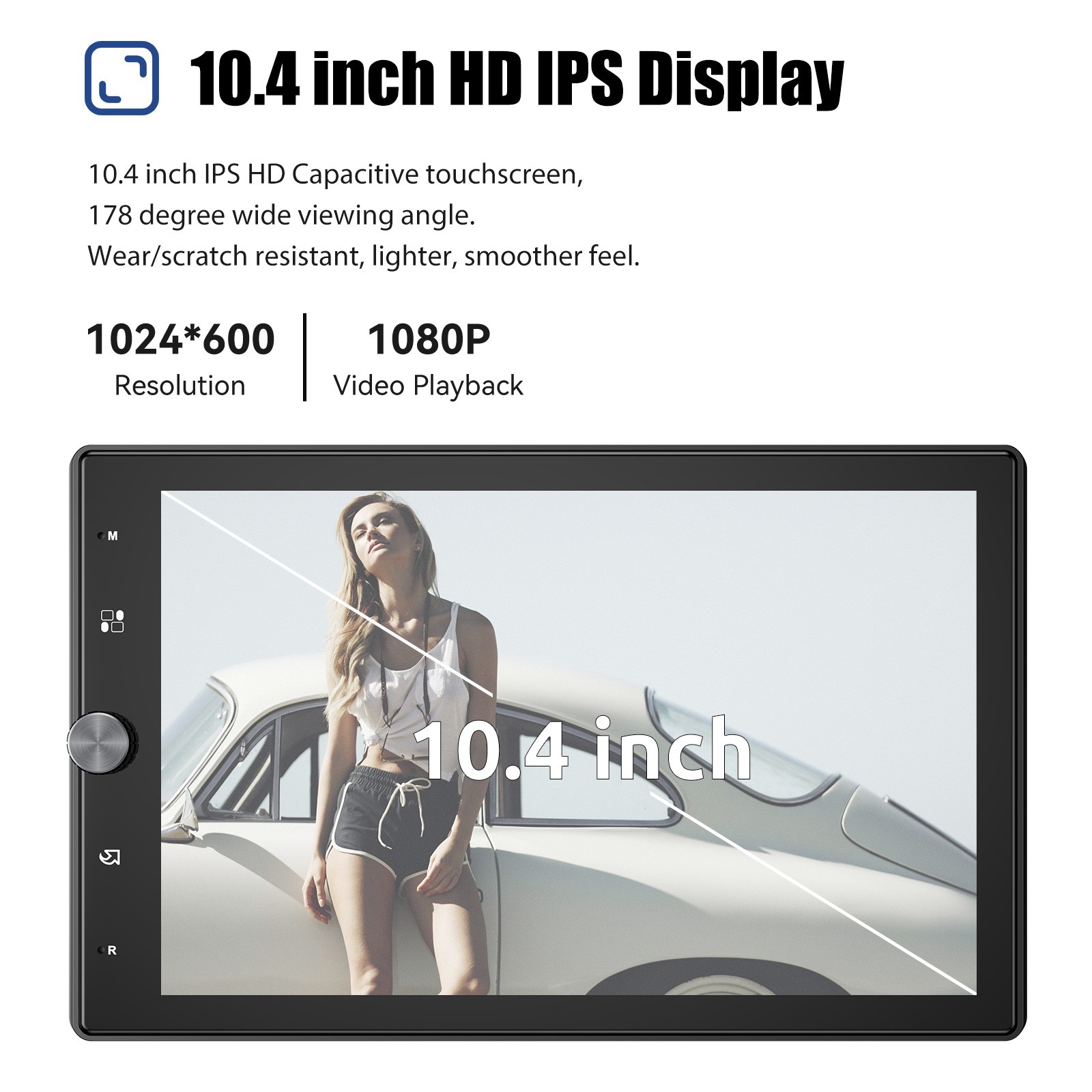 1 DIN 10.4″ Wireless Apple Carplay Car Stereo Head Unit Rotatable Screen Radio