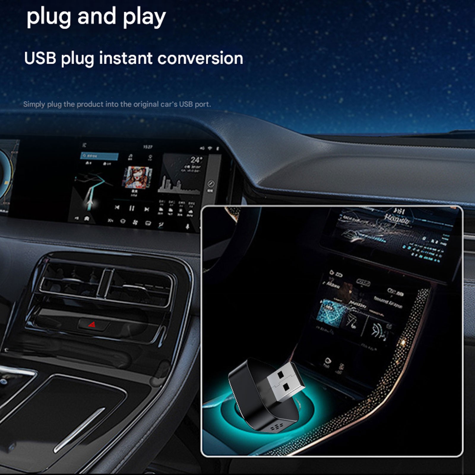 Wireless CarPlay Auto Mirror Link Adapter BT5.0 USB Plug & Play for Car