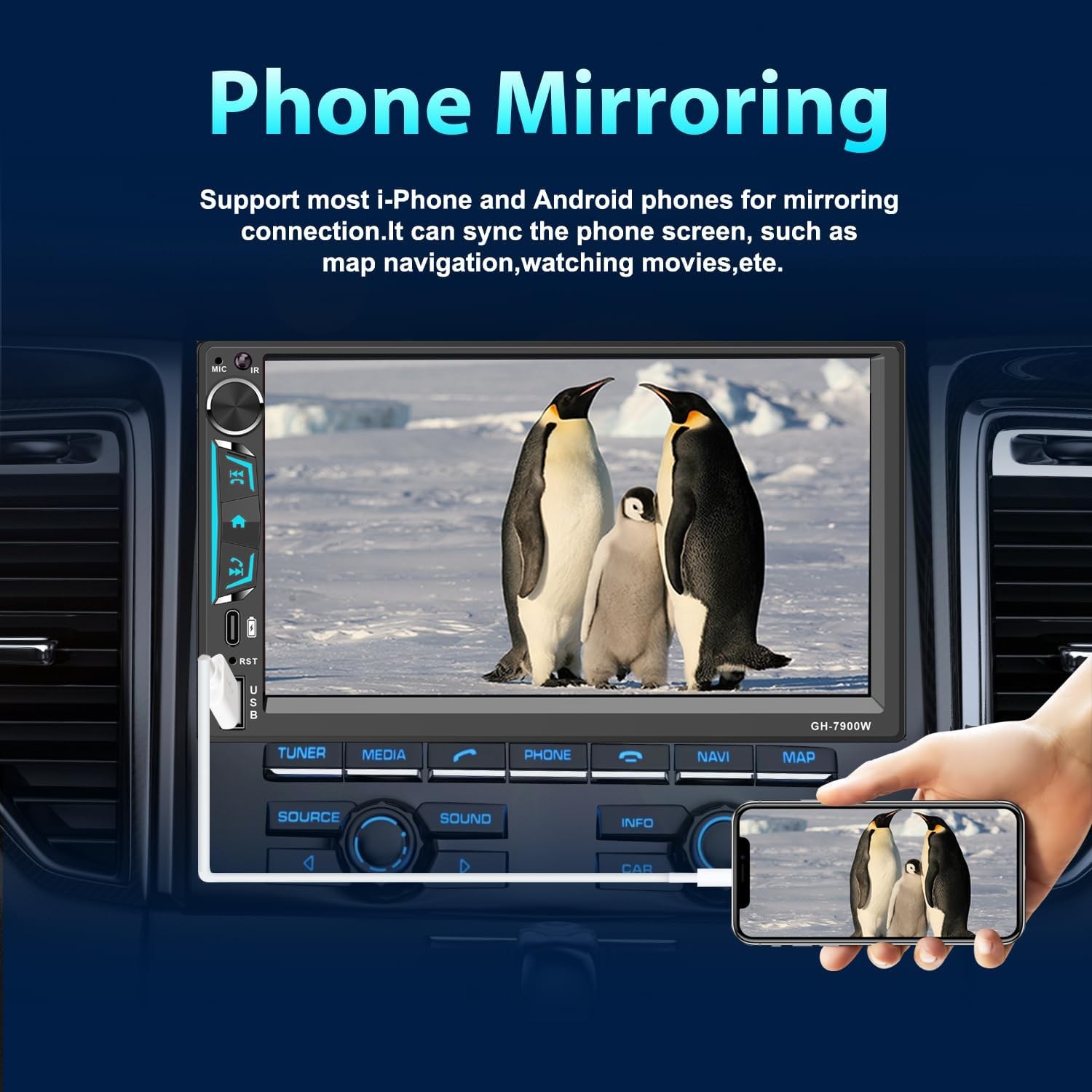7″ Car Radio Apple/Andriod Carplay Car Stereo Touch Screen Double 2Din + Camera