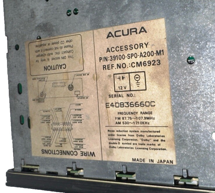 1991,1992,1993,1994,1995 Acura Legend LS Coupe Sedan Radio Bose Stereo For Parts