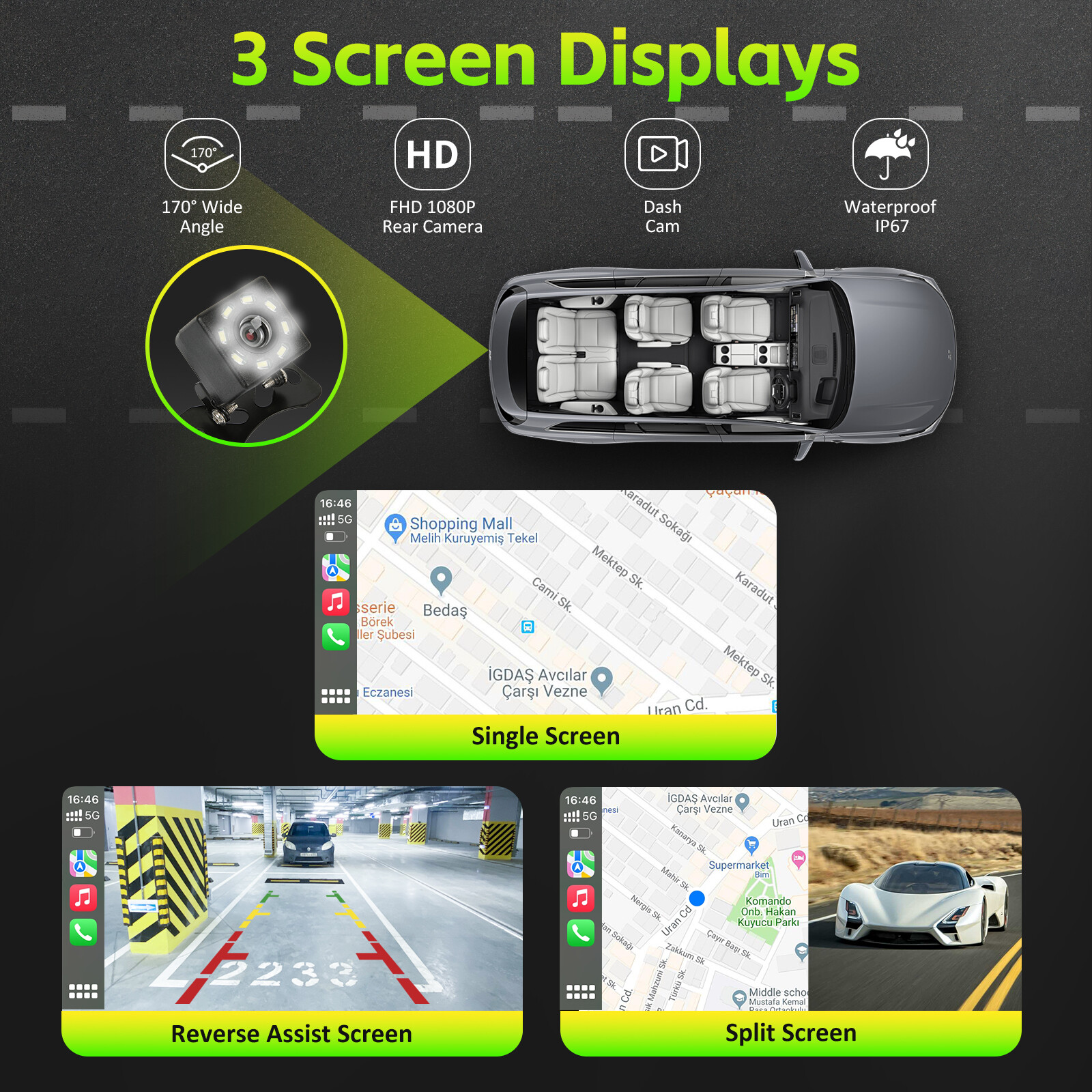 7″ Portable Carplay IOS/Android Auto Play Stereo FM Radio Touch Screen Bluetooth