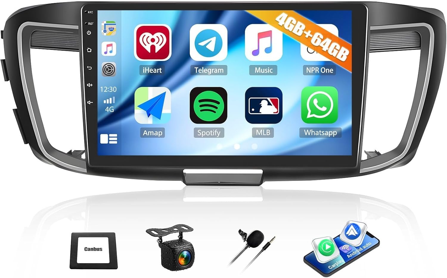 Camecho Dashboard Mount Stereo CarPlay Radio 10″ Touchscreen Bluetooth 4GB+64GB