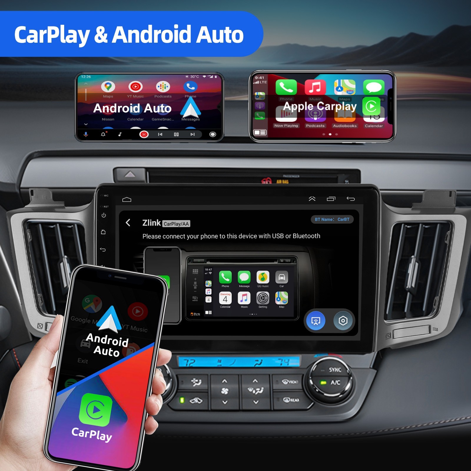 Apple Carplay For Toyota RAV4 2013-2018 Car Stereo Radio Android 15 GPS Navi FM