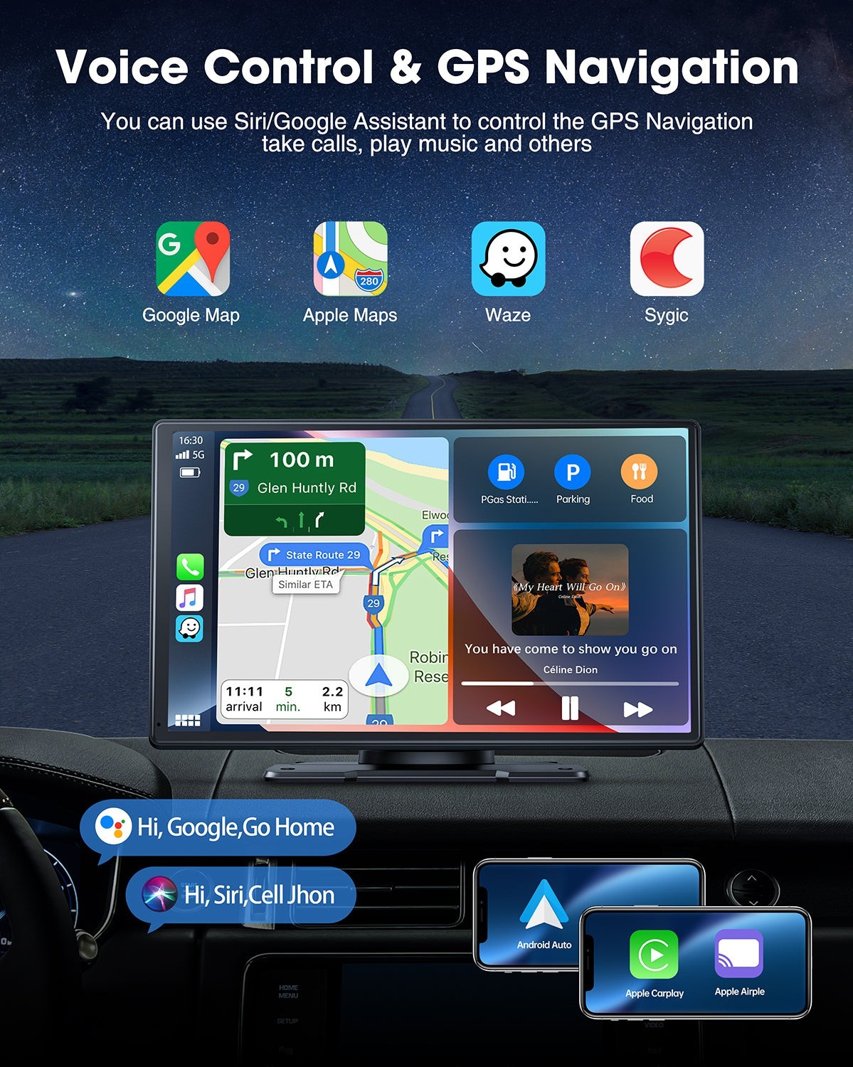 Portable Wireless Apple CarPlay and Android Auto 9″ IPS Touch Screen w/ Rear Cam