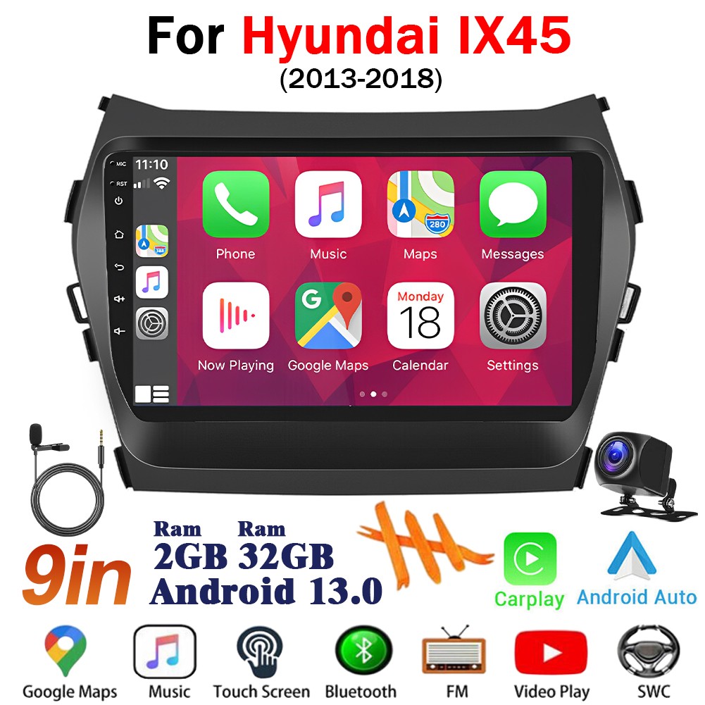 For 2013-2018 Hyundai Santa Fe IX45 In Dash Radio Rotated Stereo CarPlay Navi
