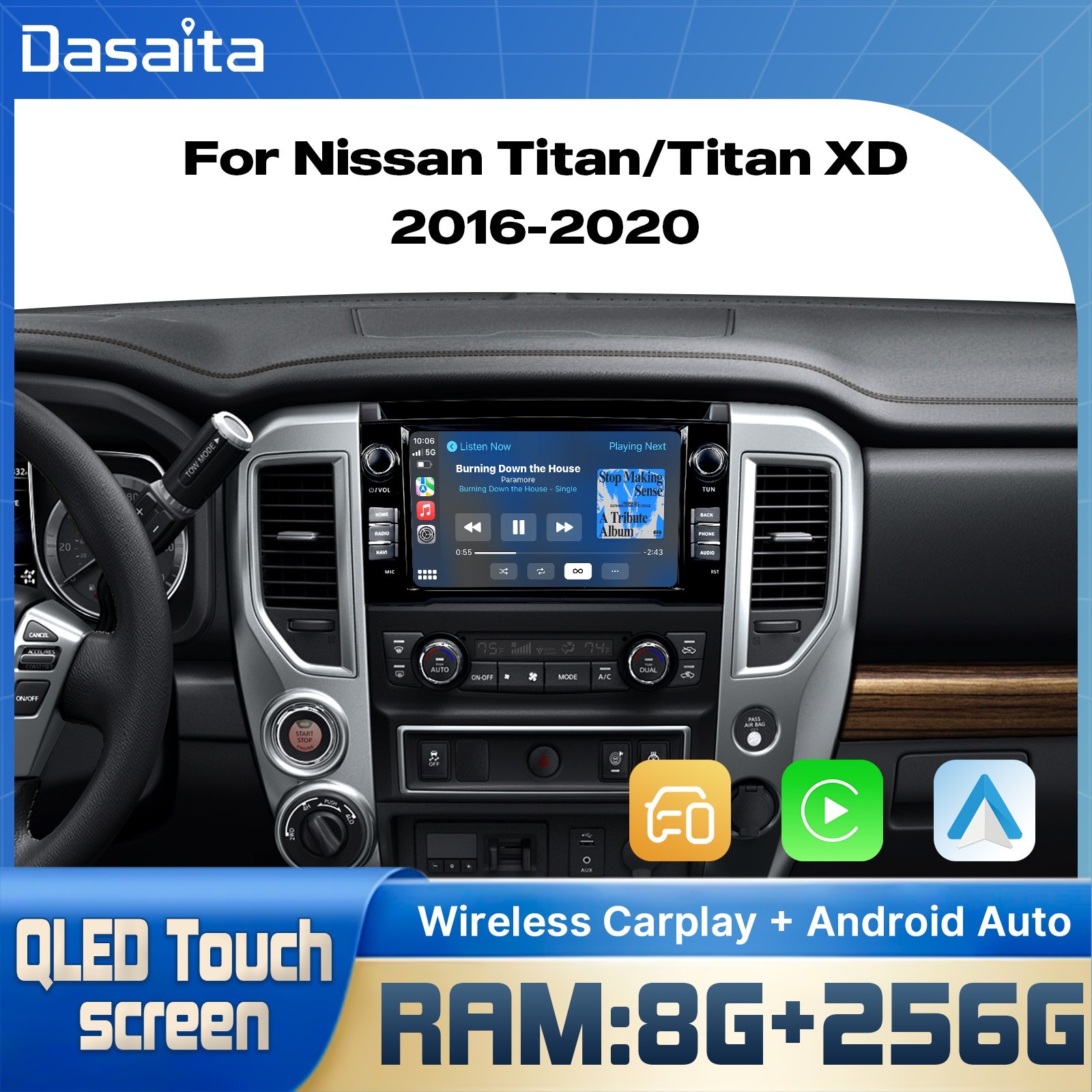 Dasaita 9″ QLED Car Stereo for Nissan Titan 2016-2020 CarPlay GPS Navi 256GB