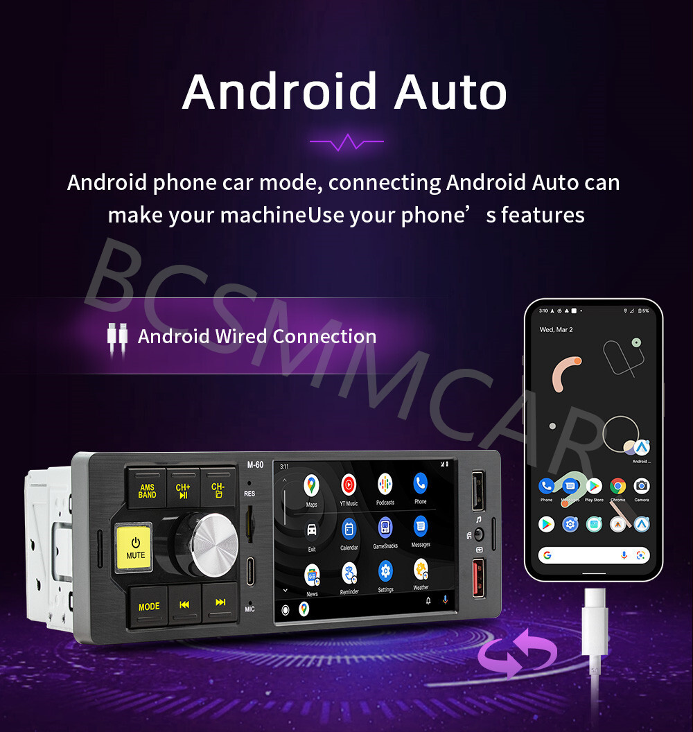 1Din Car Stereo Radio For Apple CarPlay 4.1in Touch Screen Video Player W/Camera