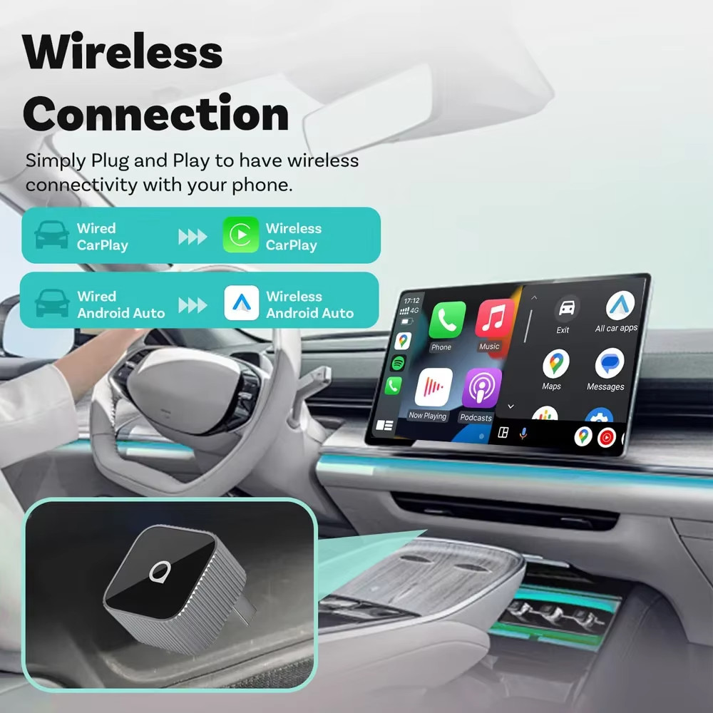 Ottocast Mini Slim Wireless CarPlay & Android Auto Adapter USB Plug & Play