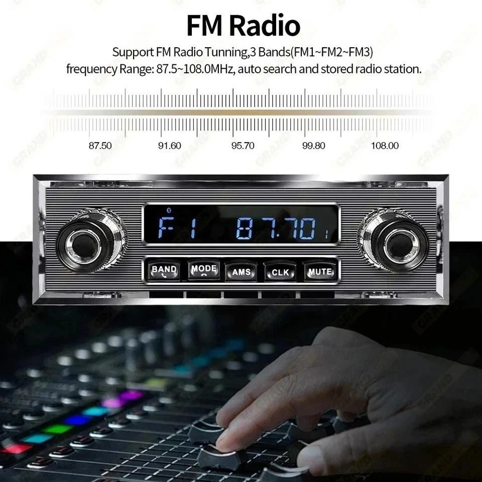 Retro 1 DIN Car Radio Bluetooth FM MP3 Player USB AUX Classic Stereo EQ