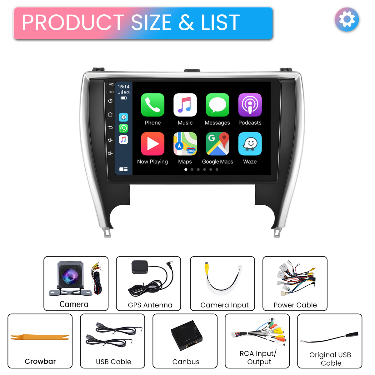 For 2015-2017 Toyota Camry Radio Car Stereo Carplay Android 12 GPS Navigation BT