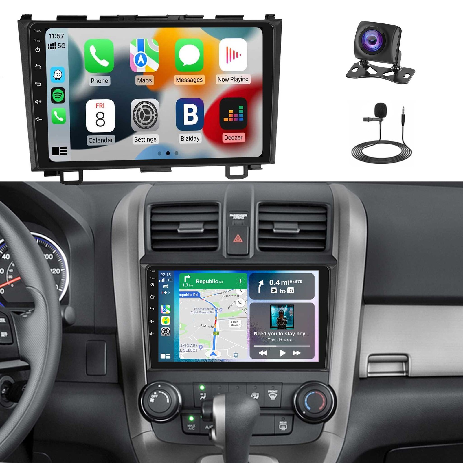 9 Inch Car Stereo Radio For Honda CRV 2007-2011 Apple Carplay Android Auto BT FM