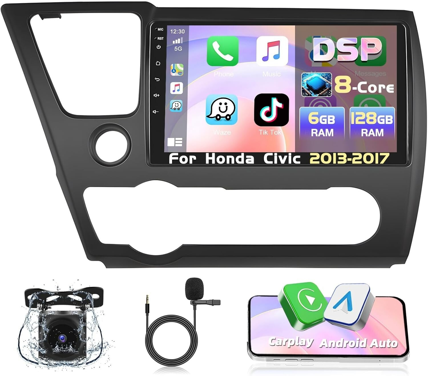 Podofo 8 Core 6+128G Car Stereo Radio for Honda Civic 2013 2014 2015 2016 2017 w